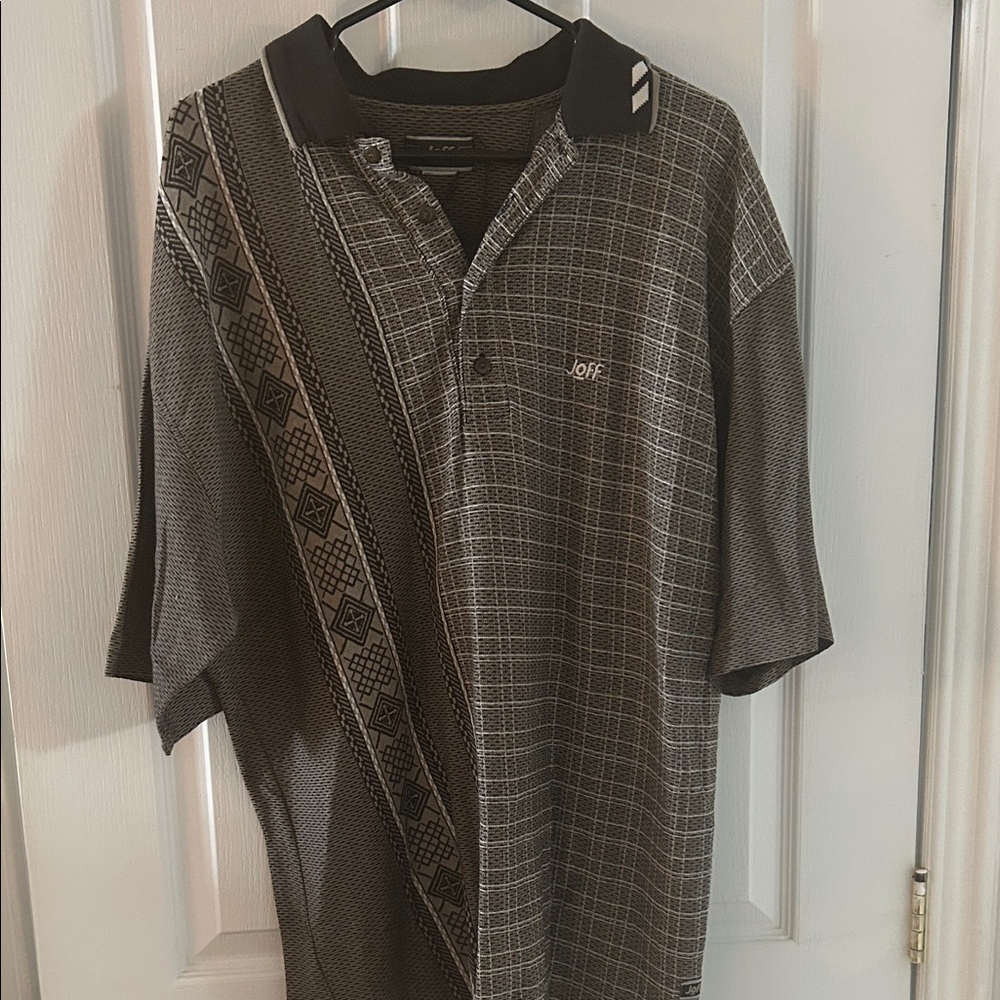 Men's Black and Gray Geometric Polo